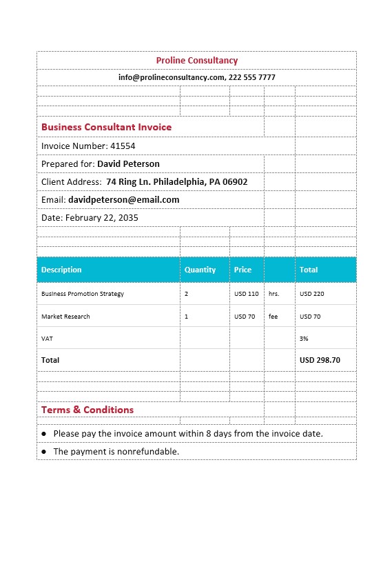 Business Consultant Invoice. PSD template